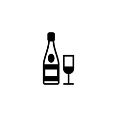 Champagne bottle vector icon in black solid flat design icon isolated on white background