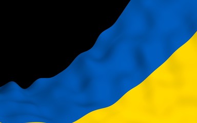 The flag of Ukraine on a dark background. National flag and state ensign. Blue and yellow bicolour. 3D illustration waving flag