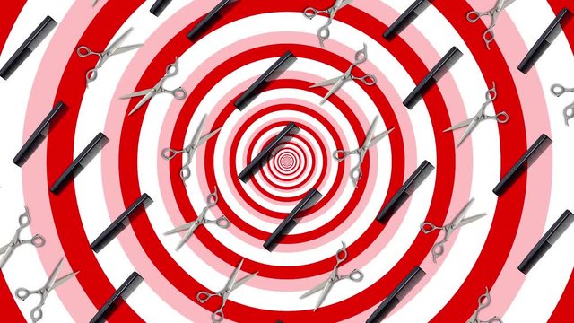 background with moving accessories of a beauty salon, abstraction