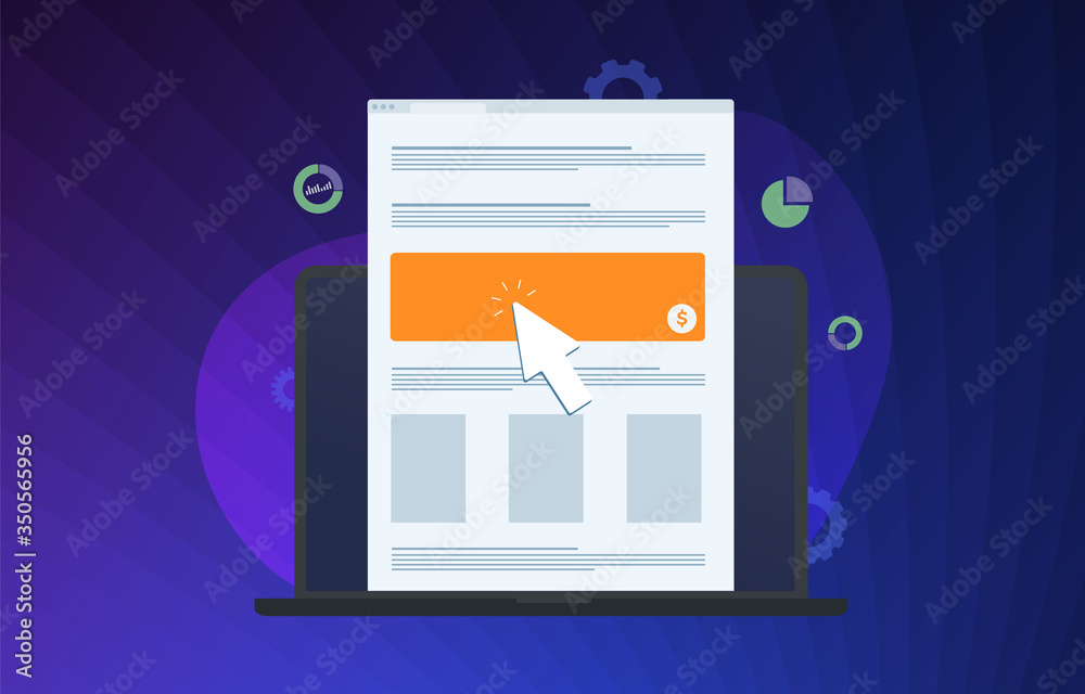 Canvas Prints online advertising campaign flat vector icon concept. a laptop display with internet web page and la