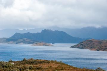 Fototapeta na wymiar View of Lake Pedder on the road to the Gordon Dam.