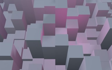Abstract pink gray elegant cube geometric background. Chaotically advanced rectangular bars. 3D Rendering, 3D illustration