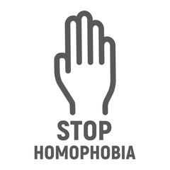 Stop homophobia line icon, lgbt and culture, hand stop sign vector graphics, a linear icon on a white background.