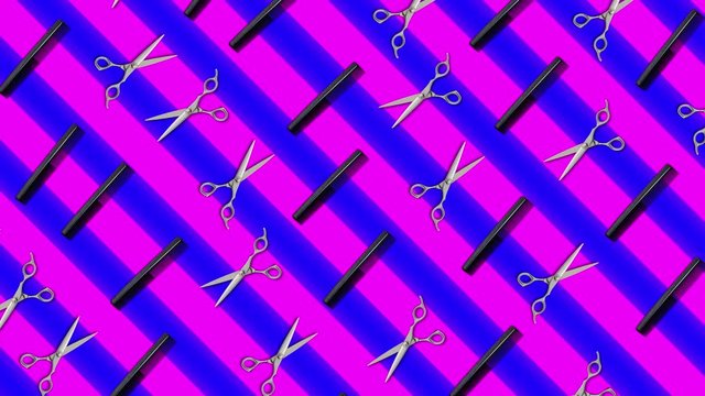 background with moving accessories of a beauty salon, abstraction