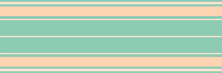 Vector pastel blauwgroen en perzik kleur oranje gestreepte naadloze grens. Horizontale brede en dunne strepenbanner. Lineair geometrisch ontwerp voor tropische zomerconcept randen, trim, lint, washi-tape, voering
