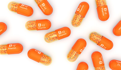 Vitamin B12, Capsule,Cobalamin, Illustration 3d
