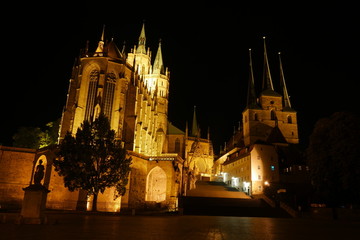 Nachtaufnahme Erfurt Dom und Severikirche