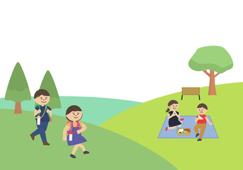 Obraz premium 遠足 子供たち イラスト