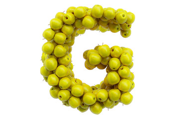 Letter G from yellow apples, 3D rendering