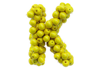 Letter K from yellow apples, 3D rendering