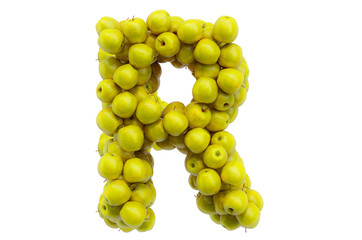 Letter R from yellow apples, 3D rendering