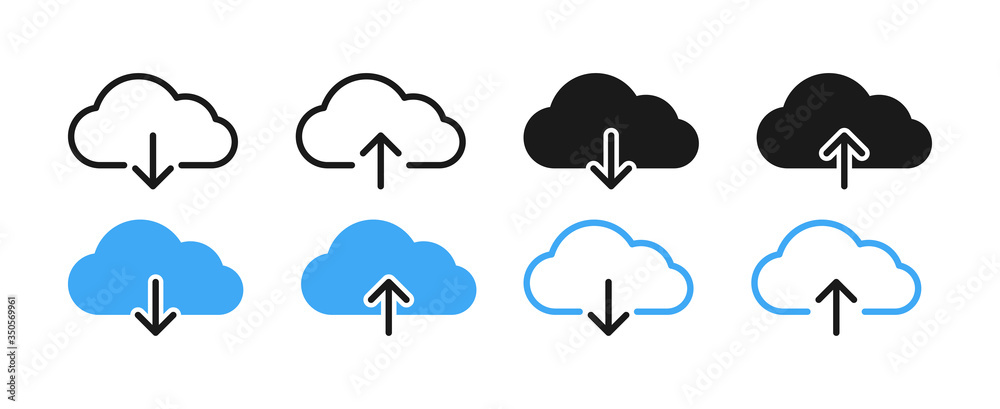 Canvas Prints webaupload and download cloud in different design. upload and download cloud with arrow. backup icon