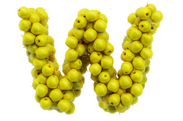 Letter W from yellow apples, 3D rendering