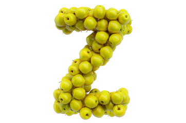 Letter Z from yellow apples, 3D rendering