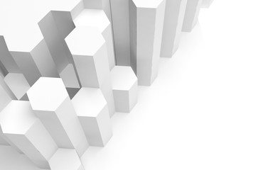 White abstract background with honeycomb. Hexagon bars isolated on white backdrop. 3D illustration