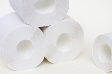 Rolls of toilet paper on white. Pile of paper. Coronavirus fear