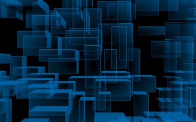 Blue and dark abstract digital and technology background. The pattern with repeating rectangles. 3D illustration