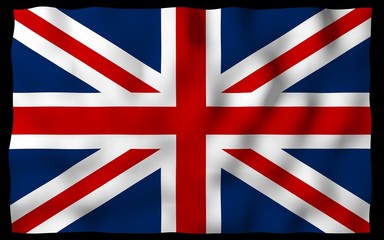 Waving flag of the Great Britain on dark background. British flag. United Kingdom of Great Britain and Northern Ireland. State symbol of the UK. 3D illustration