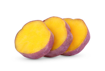 slice purple yams on isolated white background