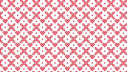 Red hearts and crosses made from block shapes in a repeating pattern against a white background