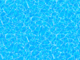 Realistic blue swimming pool with tile and water surface texture, flow waves. Blue water background. Vector illustration.