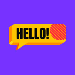 Speech Bubble. 3d speech bubble cloud talk with text Hello. Speech bubble isolated cloud talk silhouette on color background. Vector Illustration EPS 10