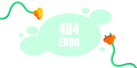 404 Page Not Found Error, a hand drawn vector doodle illustration of internet connection problem concept. Design for web page - disconnect banner for website. Concept plug and socket unplugged.