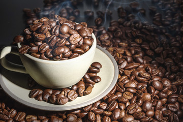 Coffee cup and coffee beans