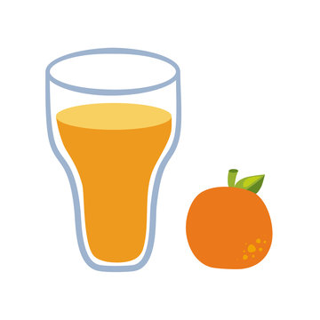 Cute icon flat cartoon fresh orange juice and fruit. Vector illustration about food and drink.
