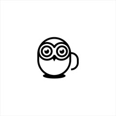 Coffee cup with owl eyes logo vector.
