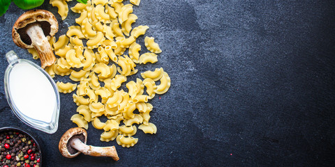 pasta sauce with mushrooms and cream, creste di galla Menu concept healthy eating. food background...