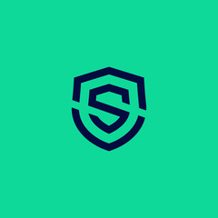 abstract s shield logo . letter s in the shield with clean outline or monoline style . vector illustration eps10