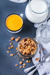 Homemade granola muesli on a kitchen table