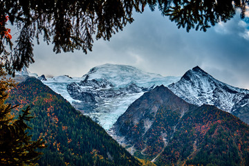 View from the Chamonix to Mont Blanc Mountain. Landscape in Alps, France.