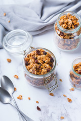 Homemade granola muesli on a kitchen table