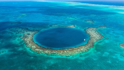 Aerial view of the Belize Blue Hole, UNESCO Heritage site