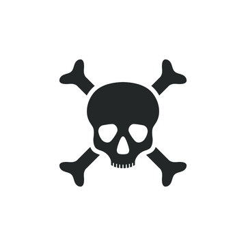 Human skull and bones graphic icon. Skull and bones sign isolated on white background. Mortal danger symbol. Vector illustration
