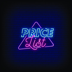 Fototapeta na wymiar Price List Neon Signs Style Text vector