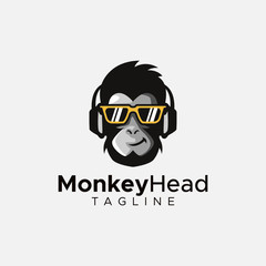Simple minimalist monkey gorilla head logo design vector template