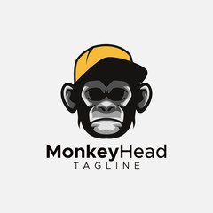 Simple minimalist monkey gorilla head logo design vector template
