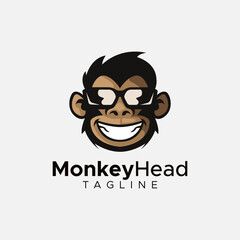 Simple minimalist monkey gorilla head logo design vector template