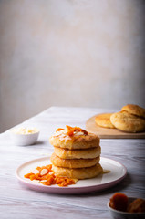 flavored cheesecakes on a plate close-up