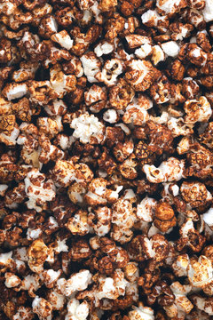 Chocolate popcorn. Background and texture.