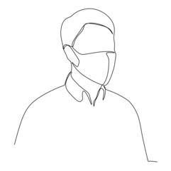 A man wearing masks to prevent viral infections. Continuous single line drawing vector illustration