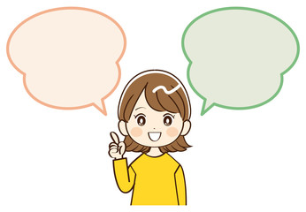 女性、吹き出し、説明