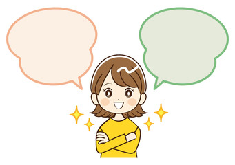 女性、吹き出し、笑顔