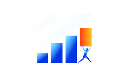 Businessman raised the bar chart concept illustration sales target marketing the businessman trying hard to increase sales and profits flat design