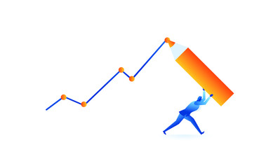 businessman draw a target sales graph using a pencil Business work concept illustration about hard work sales profit target profit of future