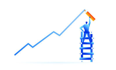 businessman draw a target sales graph using a pencil Business work concept illustration about hard work sales profit target profit of future