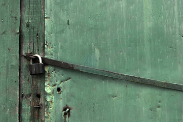 Closed Old vintage wood Door with door lock 